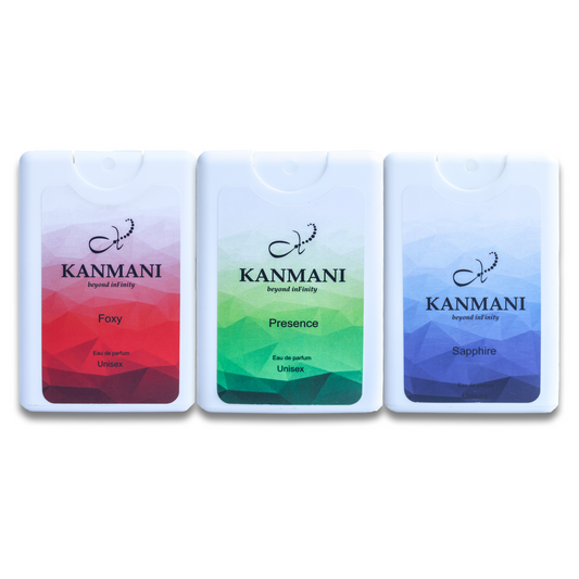 KANMANI Unisex Pocket Perfumes Tripack Combo (FOXY+SAPPHIRE+PRESENCE) | Long Lasting Luxurious Unisex Pocket Perfume